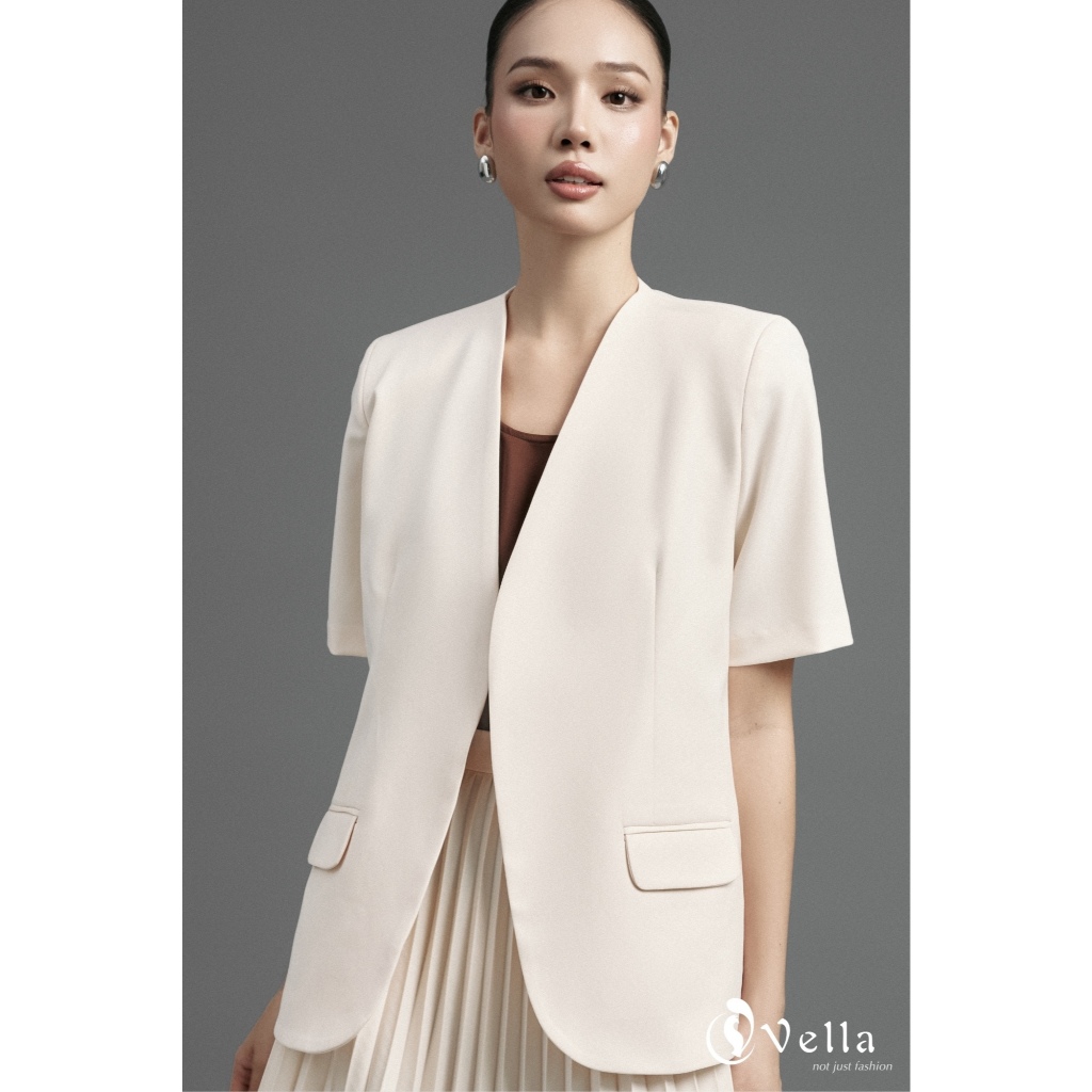 Áo blazer nữ ngắn tay công sở màu đen, kem, nâu Vella VAK25083
