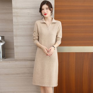 Đầm Len Nữ Dài Cổ Polo Dáng Suông Mùa Đông AL52