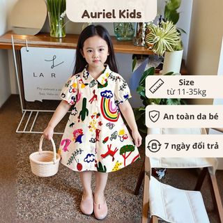 Váy Cho Bé Gái, Váy SơMi Cho Bé Gái Thiết Kế Dáng Chữ A Họa Tiết Hoạt Hình Đáng Yêu Chất Liệu Cotton