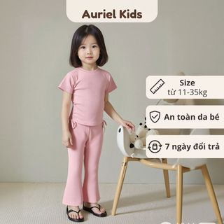 Sét Đồ Cho Bé Gái, Set Đồ Bộ Cách Điệu Áo Nhún Eo Phối Quần Loe Cho Bé Gái Chất Liệu Cotton