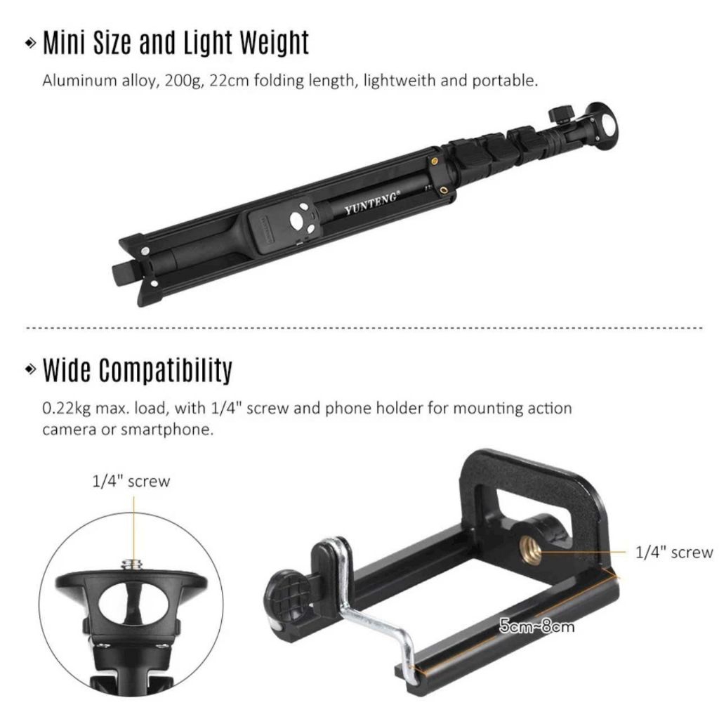 Gậy chụp ảnh selfie kiêm tripod Yunteng VCT-1388 cho smartphone máy ảnh.
