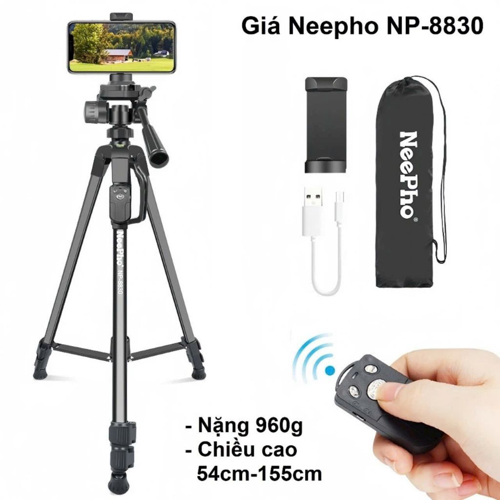 Tripod Máy Ảnh Cao Cấp NeePho 8830 Chắc Chắn, Cứng Cáp, Dùng Cho Cả Điện Thoại