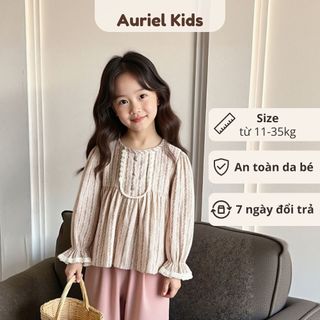 Áo Cho Bé Gái, Áo Dài Tay Cho Bé Gái Thiết Kế Tiểu Thư Tay Bèo Họa Tiết Hoa Nhí Chất Liệu Cotton