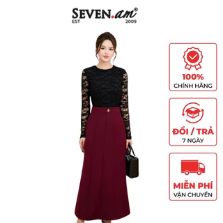 Chân váy A dáng dài đỏ basic thời trang nữ Seven.AM B700083K