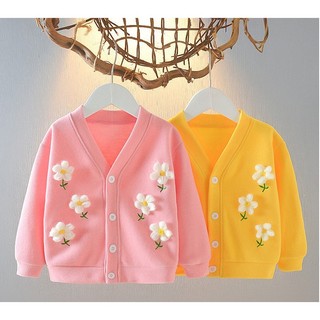 Áo khoác cardigan len dệt kim bé gái đính hoa trắng D1206
