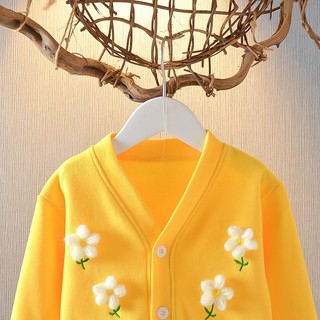 Áo khoác cardigan len dệt kim bé gái đính hoa trắng D1206