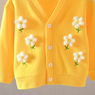 Áo khoác cardigan len dệt kim bé gái đính hoa trắng D1206