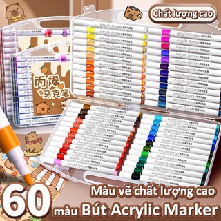 Bút Màu Acrylic Marker Cao Cấp, Hộp Bút 12/24/36/48/60/80 Màu, Bút Lông Màu Cho Bé Học Tập Và Vẽ Tranh Sáng Tạo