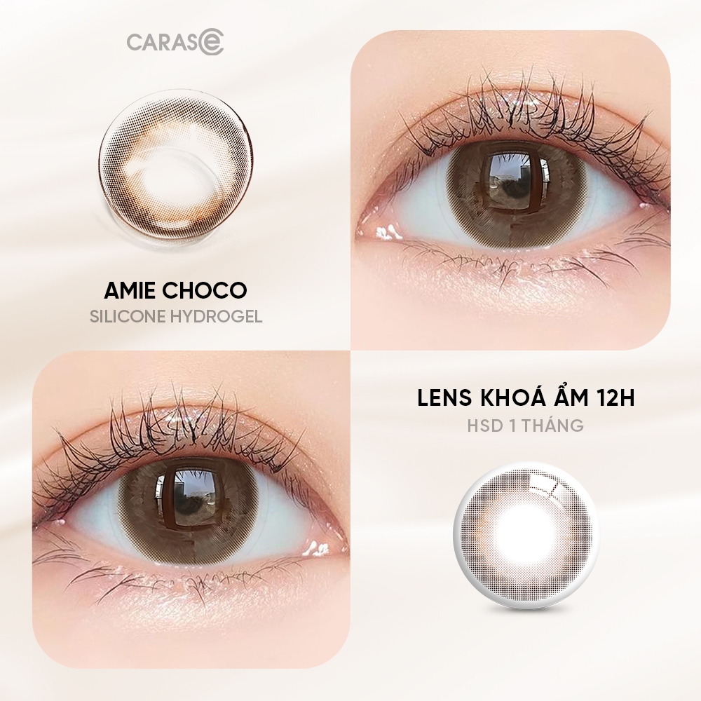 [1 chiếc] Kính áp tròng khoá ẩm 12H 1 Tháng Màu Nâu Chocolate CARASE, Lens cận AMIE CHOCO