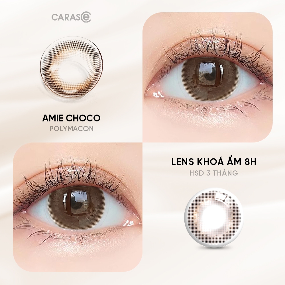 [1 chiếc] Kính áp tròng khoá ẩm 8H 3 Tháng Màu Nâu Chocolate CARASE, Lens cận B AMIE CHOCO