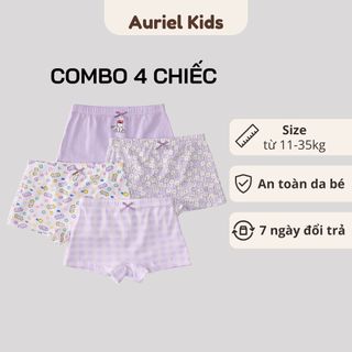 Quần Lót Cho Bé Gái, Quần Lót Kháng Khuẩn Cho Bé Gái Màu Tím Chất Liệu Cotton Mềm Mại