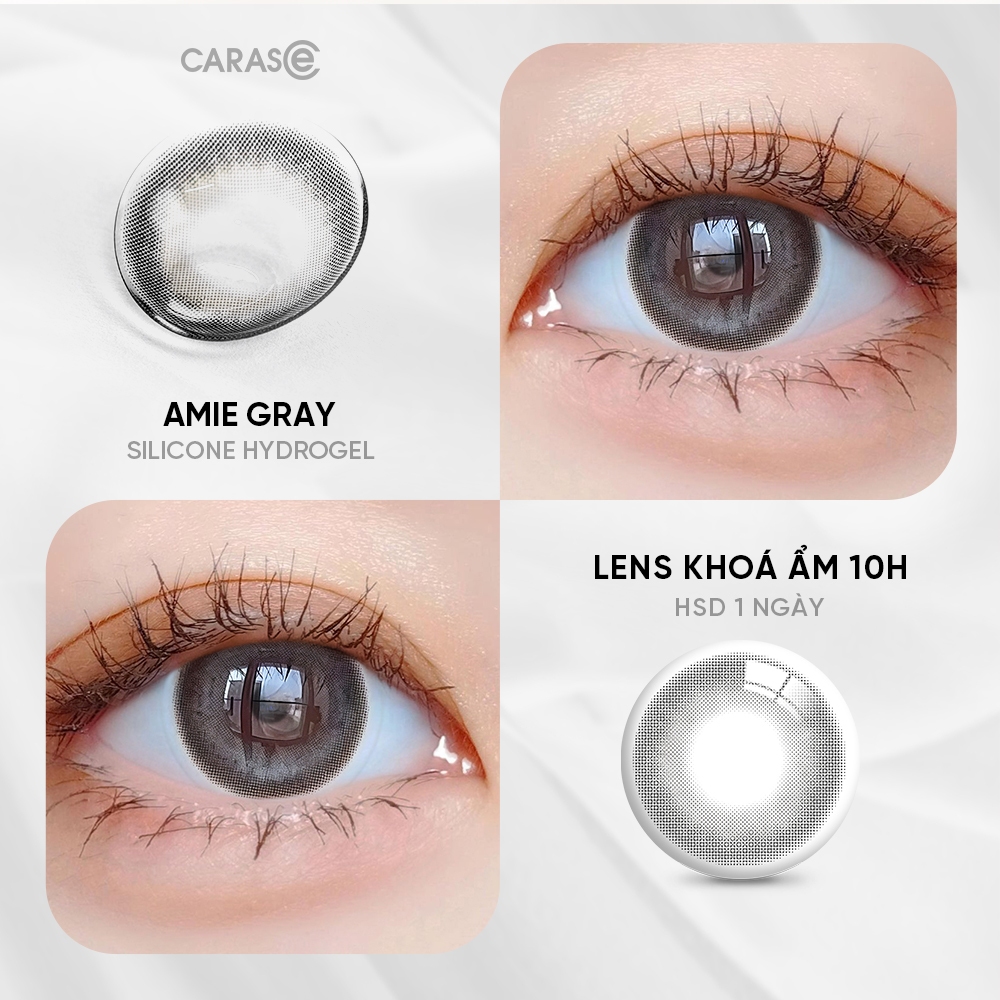 [1 chiếc] Kính áp tròng khoá ẩm 1 Ngày Màu Xám Tro Trầm Ánh Xanh CARASE, Lens cận AMIE GRAY