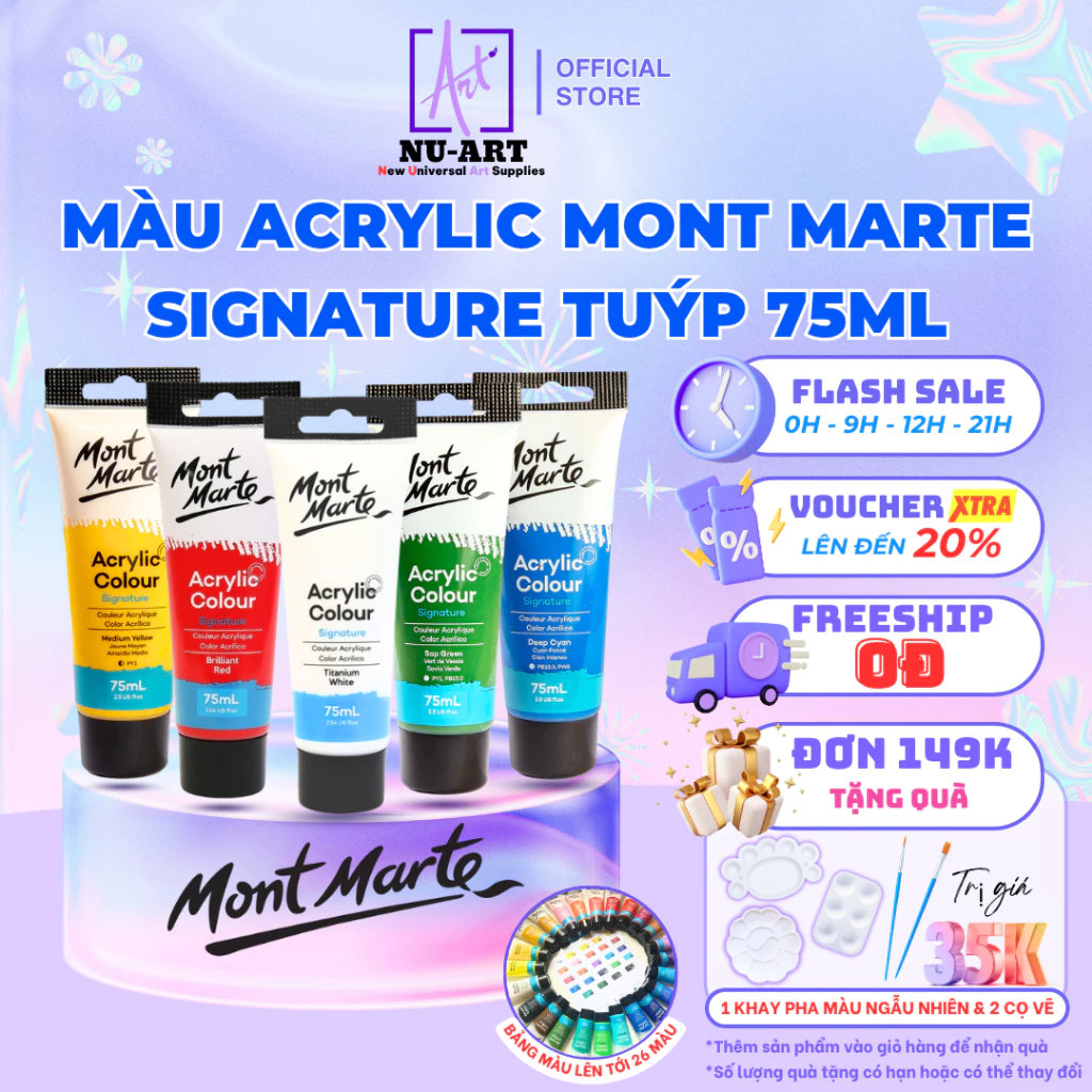 Tuýp Màu Lẻ Acrylic Signature 75ml Mont Marte Cao Cấp - Vẽ Trên Mọi Chất Liệu Bề Mặt