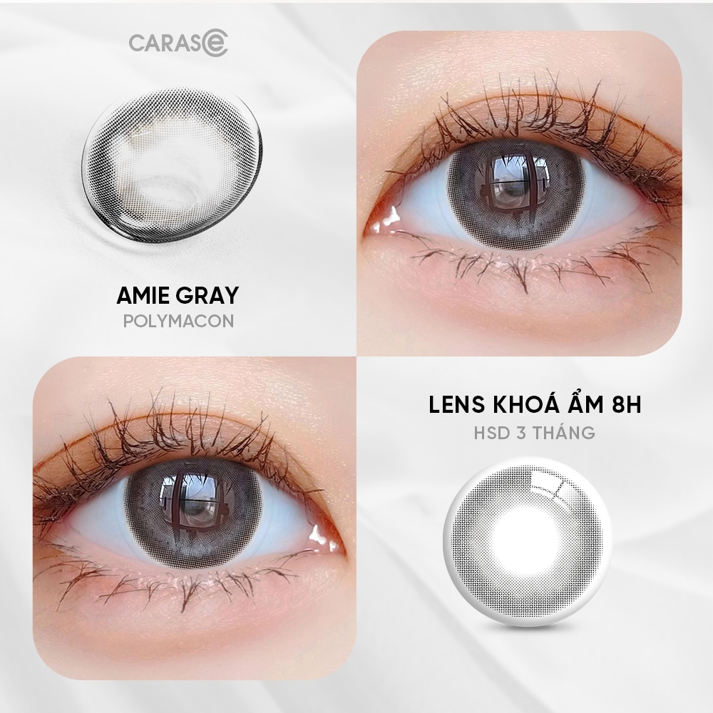 [1 chiếc] Kính áp tròng khoá ẩm 8H 3 Tháng Màu Xám Tro Ánh Xanh CARASE, Lens cận AMIE GRAY