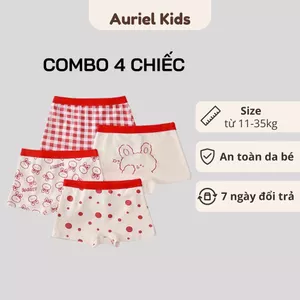 Quần Lót Cho Bé Gái, Combo 4 Chiếc Quần Chíp Kháng Khuẩn Màu Đỏ Cho Bé Chất Liệu 100% Cotton