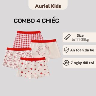 Quần Lót Cho Bé Gái, Combo 4 Chiếc Quần Chíp Kháng Khuẩn Màu Đỏ Cho Bé Chất Liệu 100% Cotton