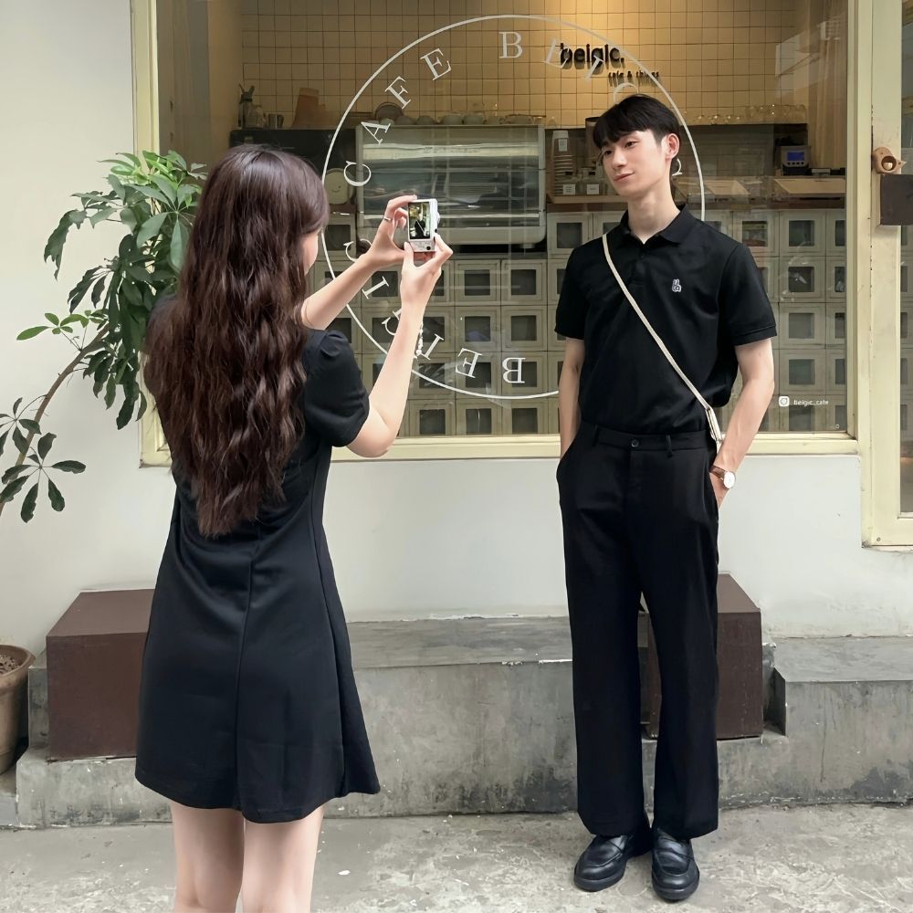 Set áo váy polo Local Brand LiLa, áo thun nam nữ unisex có cổ vải cotton, đầm polo nữ có cổ đứng form, tôn dáng