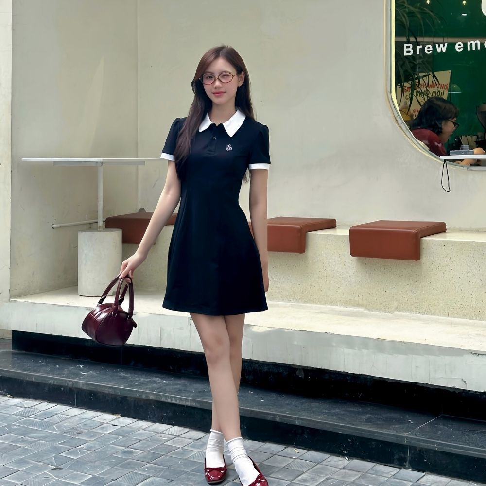 Set áo váy polo Local Brand LiLa, áo thun nam nữ unisex có cổ vải cotton, đầm polo nữ có cổ đứng form, tôn dáng
