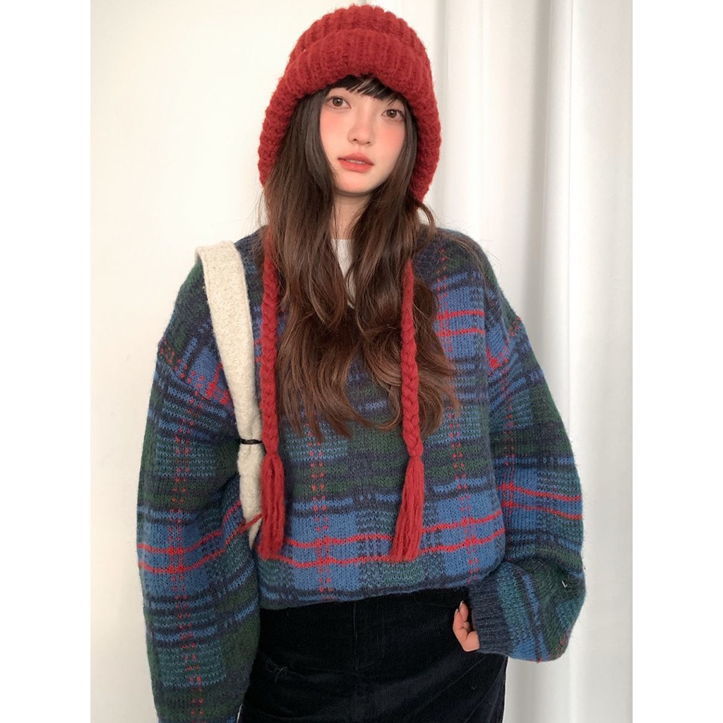 🧶 Mũ Len Dây Buộc Hàn Quốc – 4 Màu Xinh Dễ Phối (Xanh Dương / Đỏ / Đen / Be)