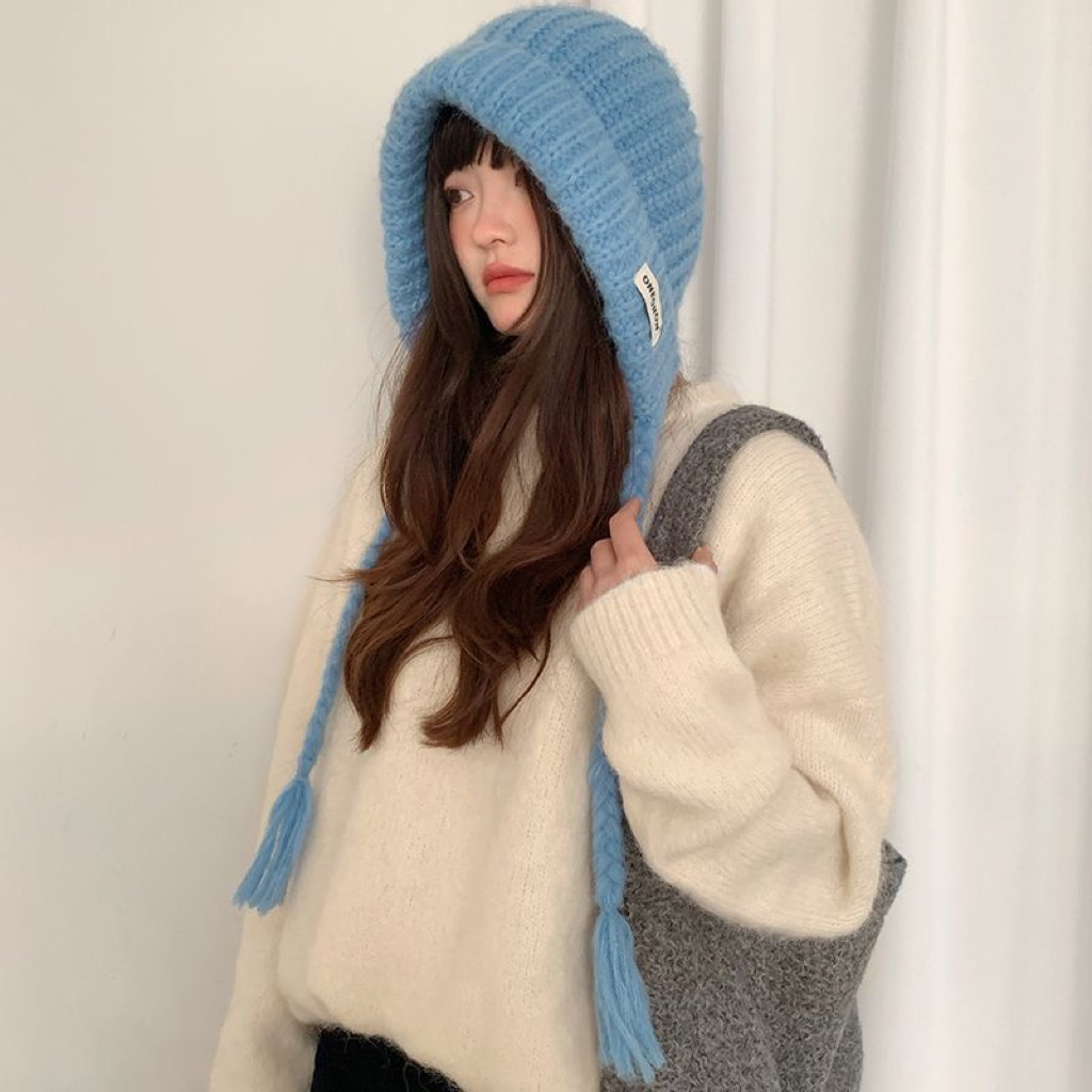 🧶 Mũ Len Dây Buộc Hàn Quốc – 4 Màu Xinh Dễ Phối (Xanh Dương / Đỏ / Đen / Be)