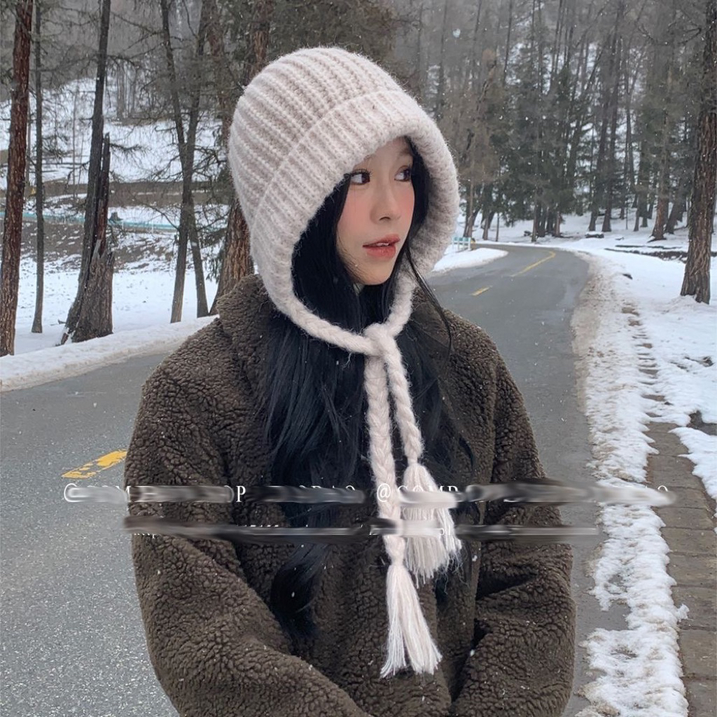 🧶 Mũ Len Dây Buộc Hàn Quốc – 4 Màu Xinh Dễ Phối (Xanh Dương / Đỏ / Đen / Be)