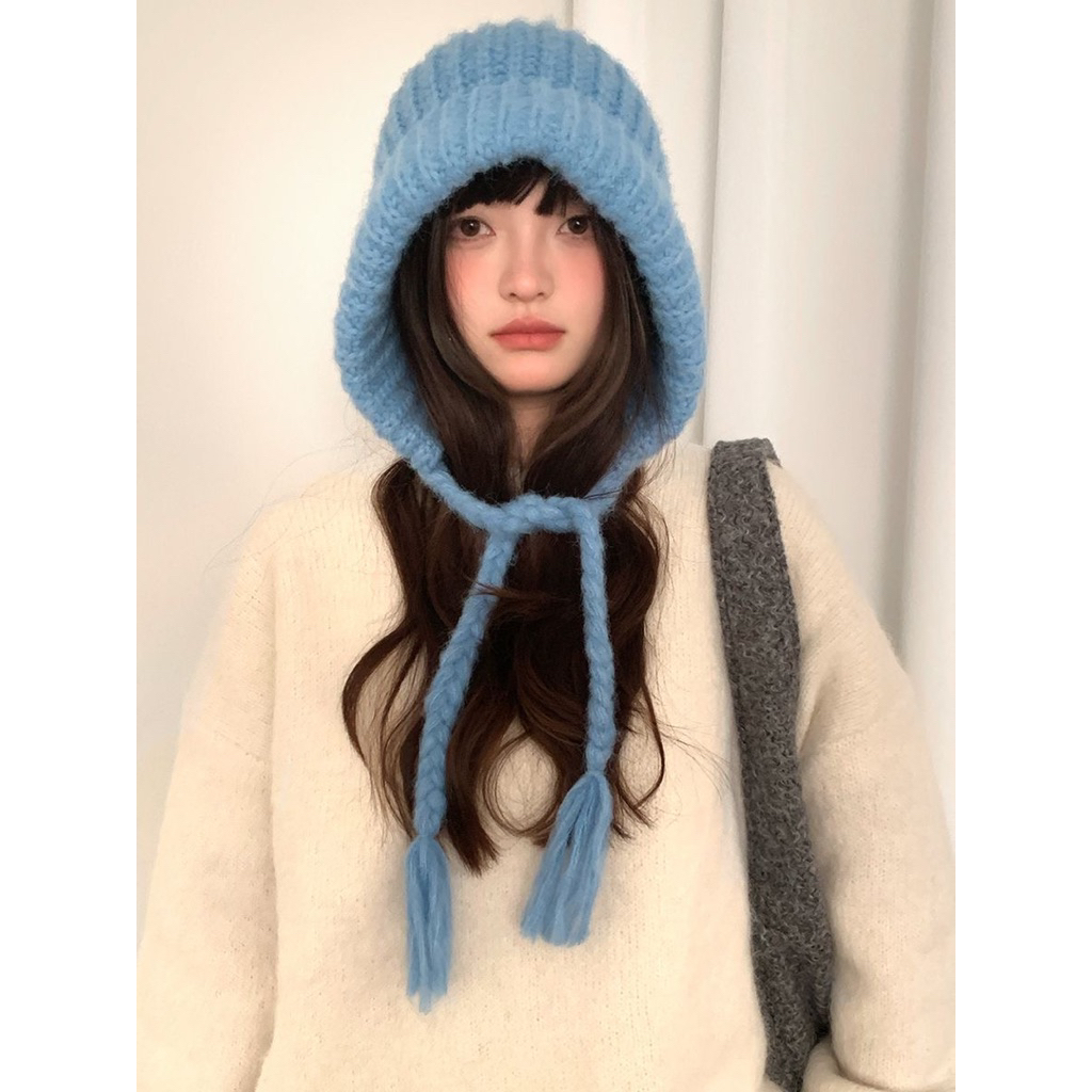 🧶 Mũ Len Dây Buộc Hàn Quốc – 4 Màu Xinh Dễ Phối (Xanh Dương / Đỏ / Đen / Be)
