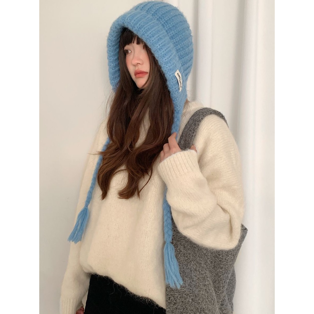 🧶 Mũ Len Dây Buộc Hàn Quốc – 4 Màu Xinh Dễ Phối (Xanh Dương / Đỏ / Đen / Be)