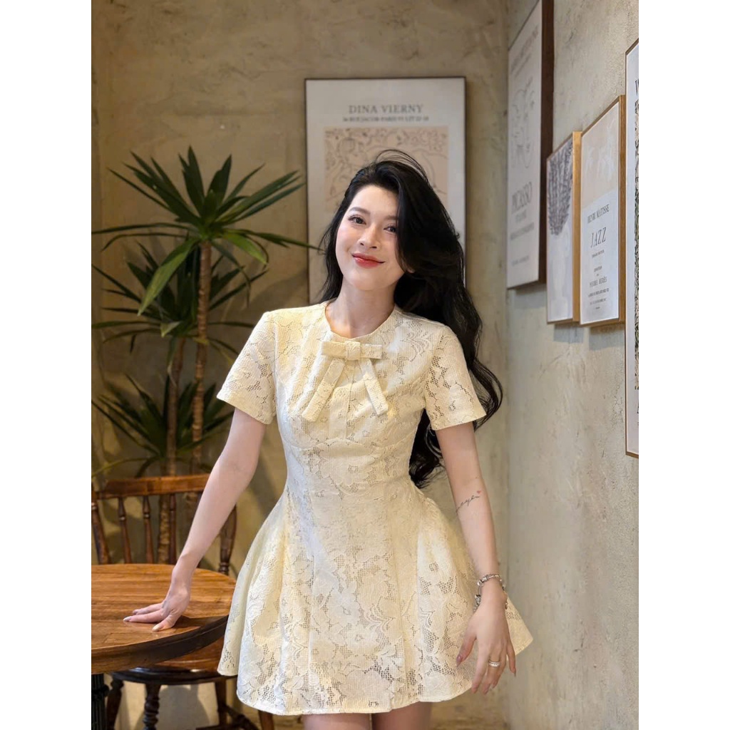 NH CLOTHER - Đầm ren tiệc nhẹ cổ nơ xinh xắn