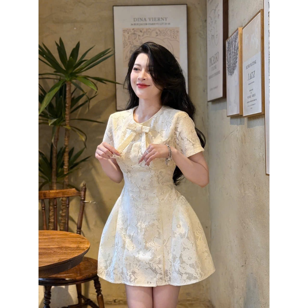 NH CLOTHER - Đầm ren tiệc nhẹ cổ nơ xinh xắn