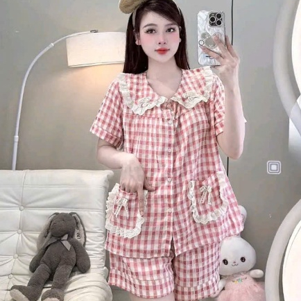 Bộ Cộc Bánh Bèo Cổ Phối Túi Ren Nơ – Dễ Thương Nữ Tính | MS A30