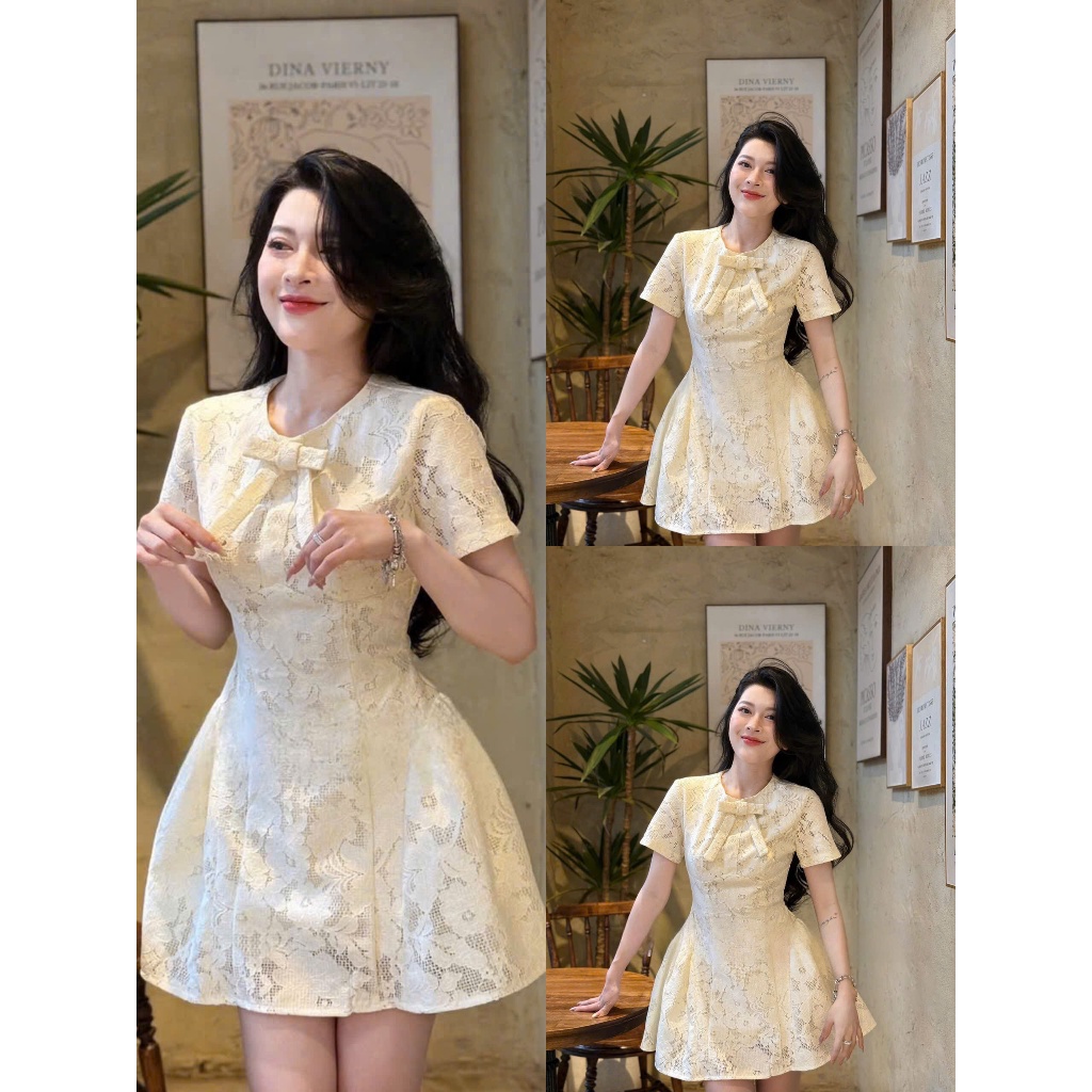 NH CLOTHER - Đầm ren tiệc nhẹ cổ nơ xinh xắn