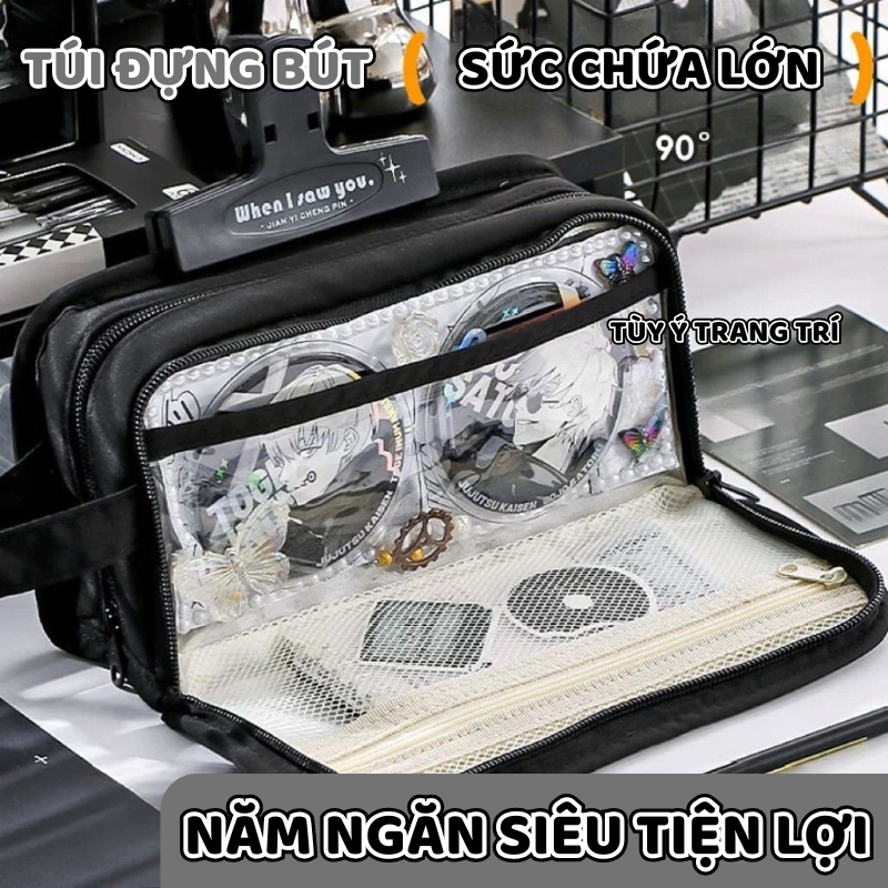 Túi Bút Basic Đơn Giản Nhiều Ngăn– Túi Đựng Bút To Gọn Gàng, Phong Cách Tối Giản Phù Hợp Mang Đi Học