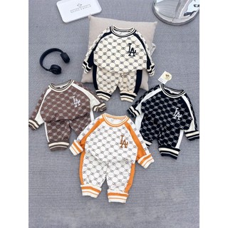 BỘ NỈ DAÌ TAY BO GẤU CAM IN MÓCX CHO BÉ TRAI 4 MÀU