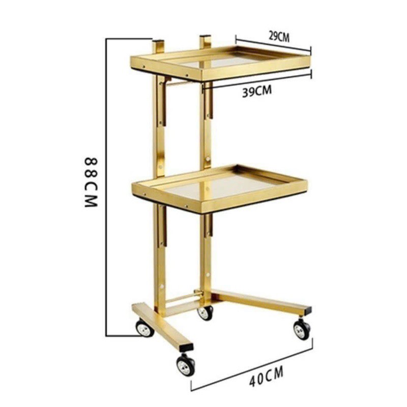 Xe Đẩy Mạ Vàng 2 Tầng, Có Thể Gập Được Như Hình, Kệ Inox Mạ Vàng, Dùng Trong Phun Xăm Thẩm Mỹ Viện