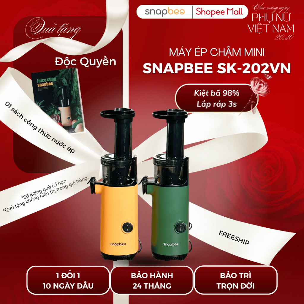 Máy Ép Chậm Mini SNAPBEE 202VN Bản Màu_Ép Kiệt Bã 98%_Ép Trái Cây_Làm ...