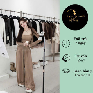 Bộ zip 3 chi tiết áo 2 dây + áo khoác + quần suông dài Eva hamichi