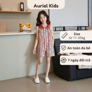 Bộ Đồ Bé Gái, Set Bộ Liền Thân Kẻ Sọc In Họa Tiết Cho Bé Chất Liệu Cotton Mềm Mịn