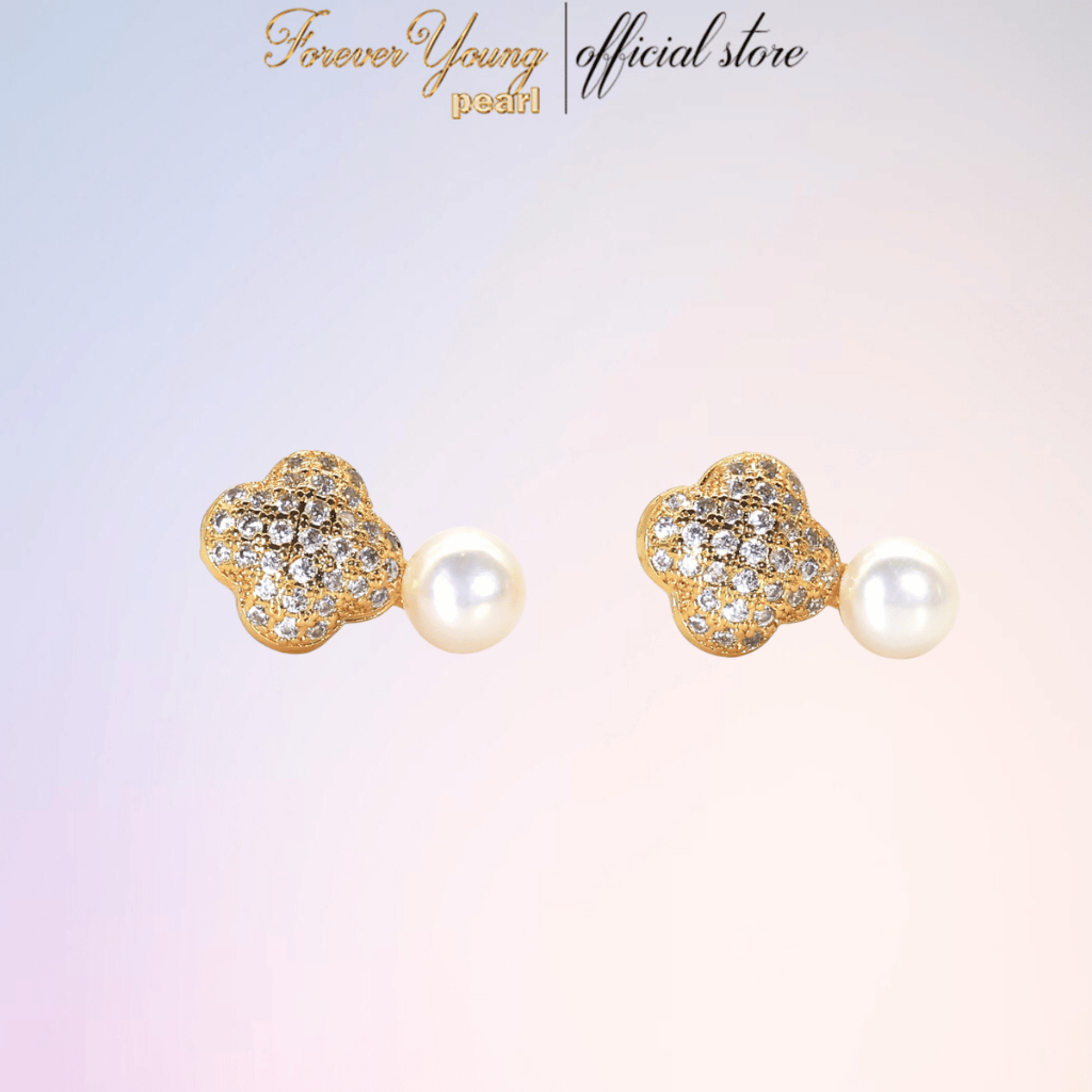 [ HÀNG MỚI VỀ] BT104 - Bông Tai Mạ Vàng Trắng Ngọc Trai Nuôi Nước Ngọt Dày 7-9 Li . Forever Young Pearl