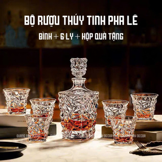 Bộ BÌNH 6 LY RƯỢU NGOẠI, CHIVAS, WHISKY, ROCK thủy tinh pha lê cao cấp HỘP QUÀ TẶNG sang trọng