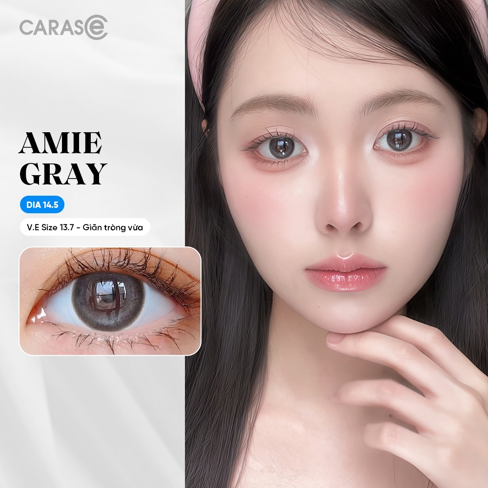 [1 chiếc] Kính áp tròng khoá ẩm 8H 3 Tháng Màu Xám Tro Ánh Xanh CARASE, Lens cận AMIE GRAY