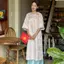 CÓ BIGSIZE - Áo dài gấm TÔ DIỆP vân hoa nổi cổ yếm cách điệu buộc phối cúc hoa kèm quần Satin AD197