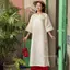 CÓ BIGSIZE - Áo dài gấm TÔ DIỆP vân hoa nổi cổ yếm cách điệu buộc phối cúc hoa kèm quần Satin AD197