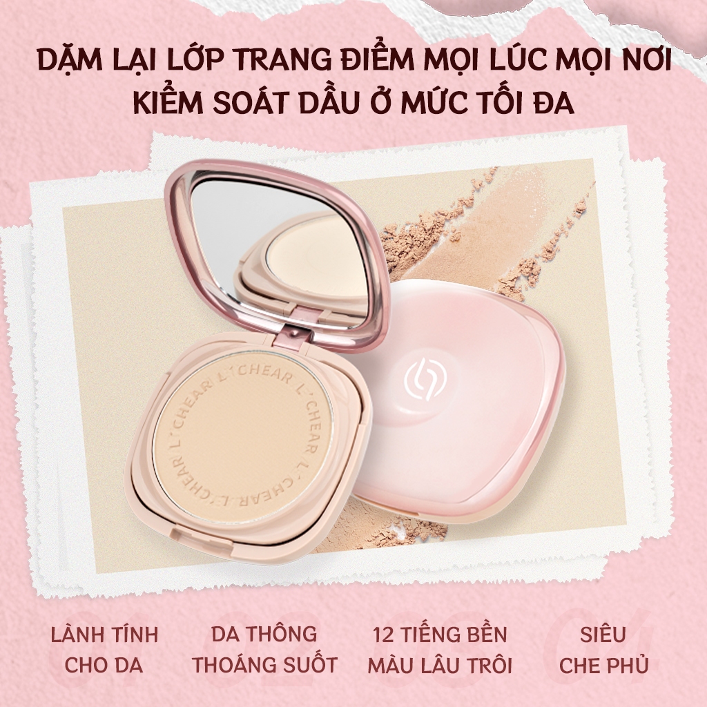 Phấn Phủ Nén LCHEAR Chống Nắng SPF30 PA+++, Phấn Phủ Kiềm Dầu, Mỏng Nhẹ, Mịn Lì, Trắng Da 8g