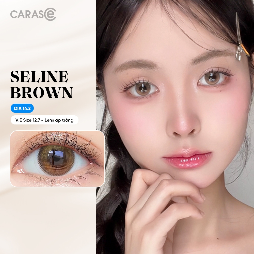 [1 chiếc] Kính áp tròng khoá ẩm 8H 3 Tháng Màu Nâu Mật Ong Đậm CARASE, Lens cận B SELINE BROWN