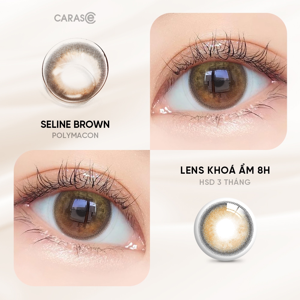 [1 chiếc] Kính áp tròng khoá ẩm 8H 3 Tháng Màu Nâu Mật Ong Đậm CARASE, Lens cận B SELINE BROWN