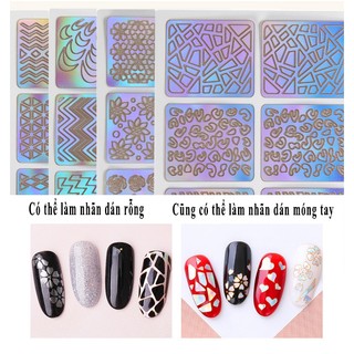 Miếng dán móng tay hình vuông rỗng kiểu Pháp, miếng dán móng tay laser,miếng dán trang trí móng tay】