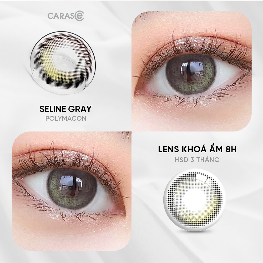 [1 chiếc] Kính áp tròng khoá ẩm 8H 3 Tháng Màu Xám Tro Ombre CARASE, Lens cận B SELINE GRAY