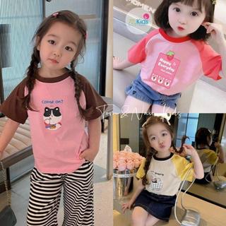 AT21-[tomnaukid] Áo thun cộc tay bé gái tay phối Cho Bé gái - Size 9-40Kg