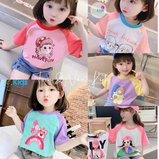 AT21-[tomnaukid] Áo thun cộc tay bé gái tay phối Cho Bé gái - Size 9-40Kg