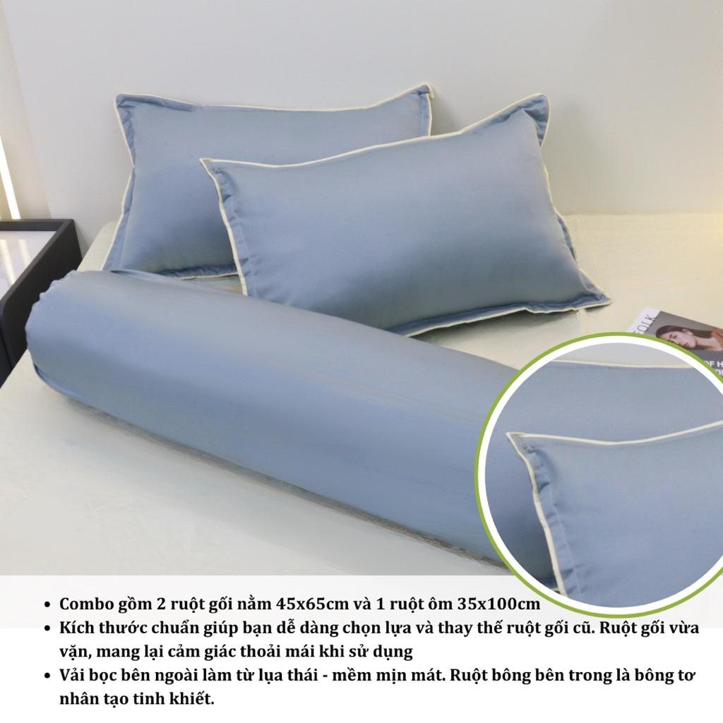 Combo 3 Ruột Gối Lụa Thái, 2 Ruột Nằm 45x65cm Và 1 Ruột Ôm 35x100cm An Như Bedding